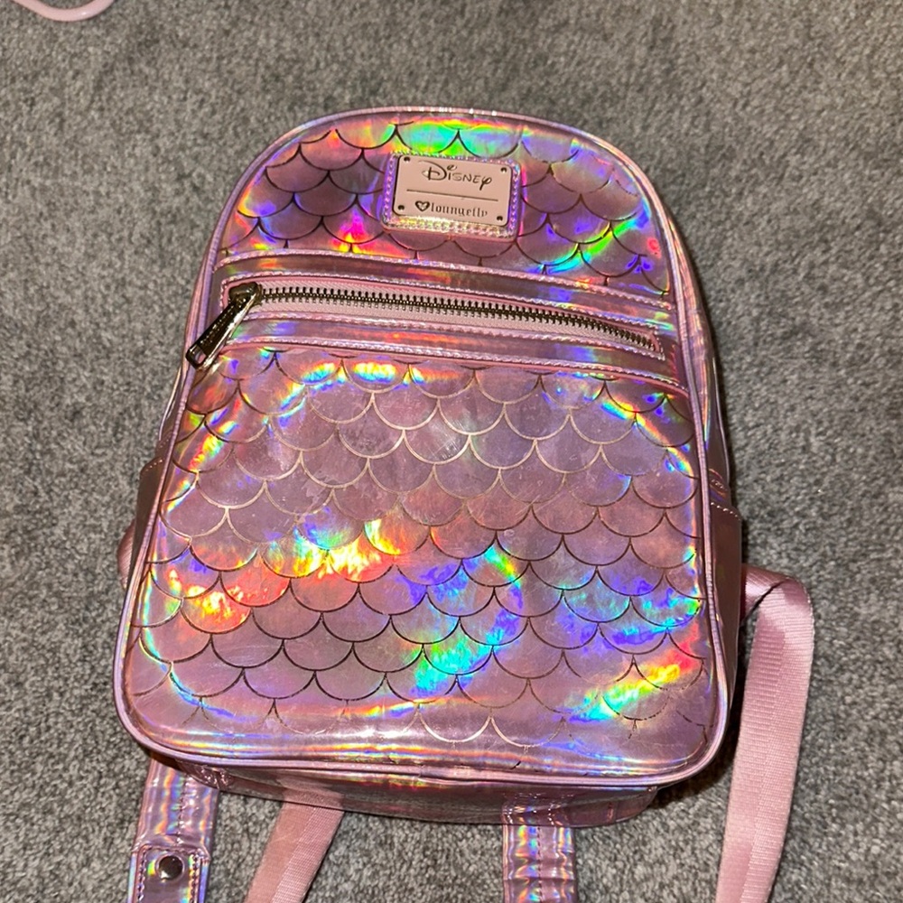Disney Pink Holographic Backpack with Mermaid Design